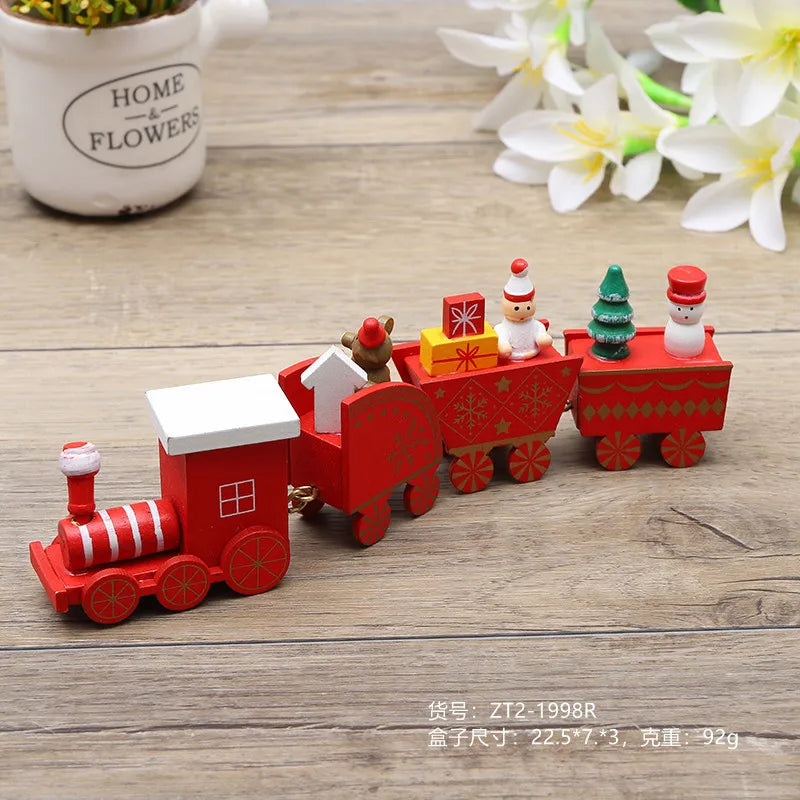 Christmas Decorations Wooden Four Section Small Train Festival Children's Gifts Toy Window Christmas Tree Ornaments Set Box