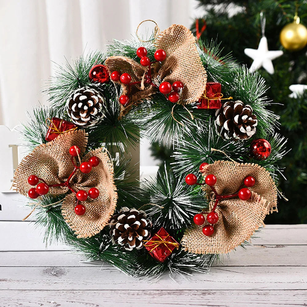 Christmas Wreath Artificial Pinecone Red Berry Garland Hanging Ornaments Front Door Wall Decorations Merry Christmas Tree Wreath