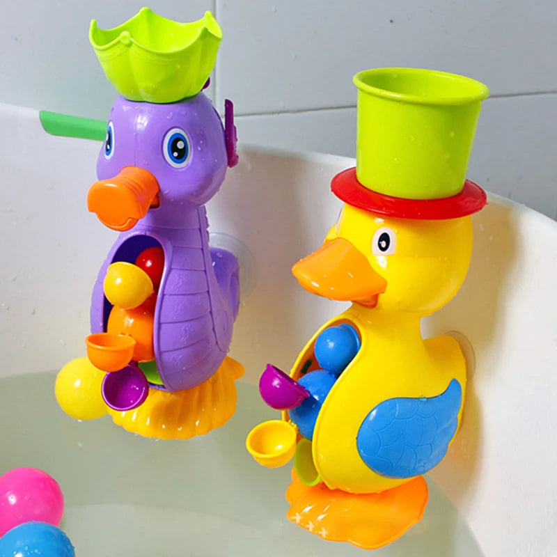 Kids Shower Bath Toys Cute Yellow Duck Waterwheel Toys Baby Faucet Bathing Water Spraying Tool Wheel Type Dabbling Toy