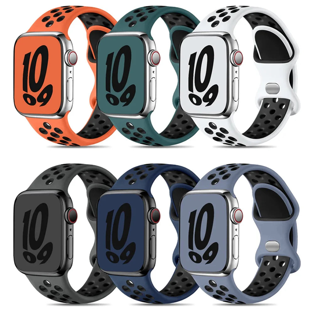 Silicone Strap for Apple Watch Band 44mm 40mm Ultra2 49mm 41-38-45mm Air-hole Bracelet iWatch Series 10 9 8/7 6 SE 5 4 42mm 46mm