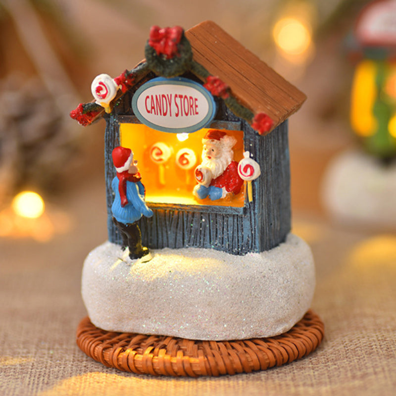 Christmas Resin Crafts Christmas Village Luminous Music Small House Snowman LED Lights Holiday Gift Home Decor Ornaments 2024