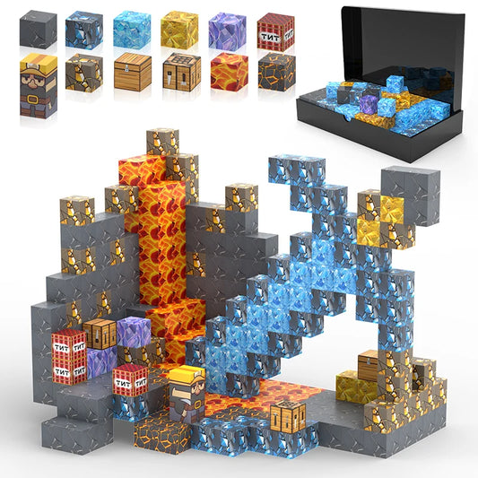 Hot Minecraft Magnetic Building Blocks-216 PCS Magnet World Sword&Pickaxe Mine Dark Caverns World Toys, Magnetic Toys for Girls