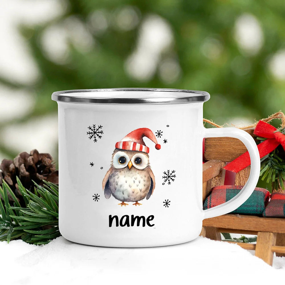 Personlized Cookie Snowman with Name Mug Hot Cocoa Chocolate Mug Drink Jiuce Cup Christmas Decor Enamel Mugs  Xmas Gift for Kids