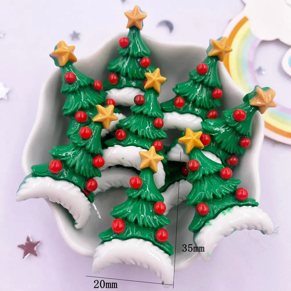 Resin Kawaii Colorful Santa Trees Elk Snowman Bells Flatback Stone Cartoon Christmas Figurine 10PCS Scrapbook DIY Decor Crafts