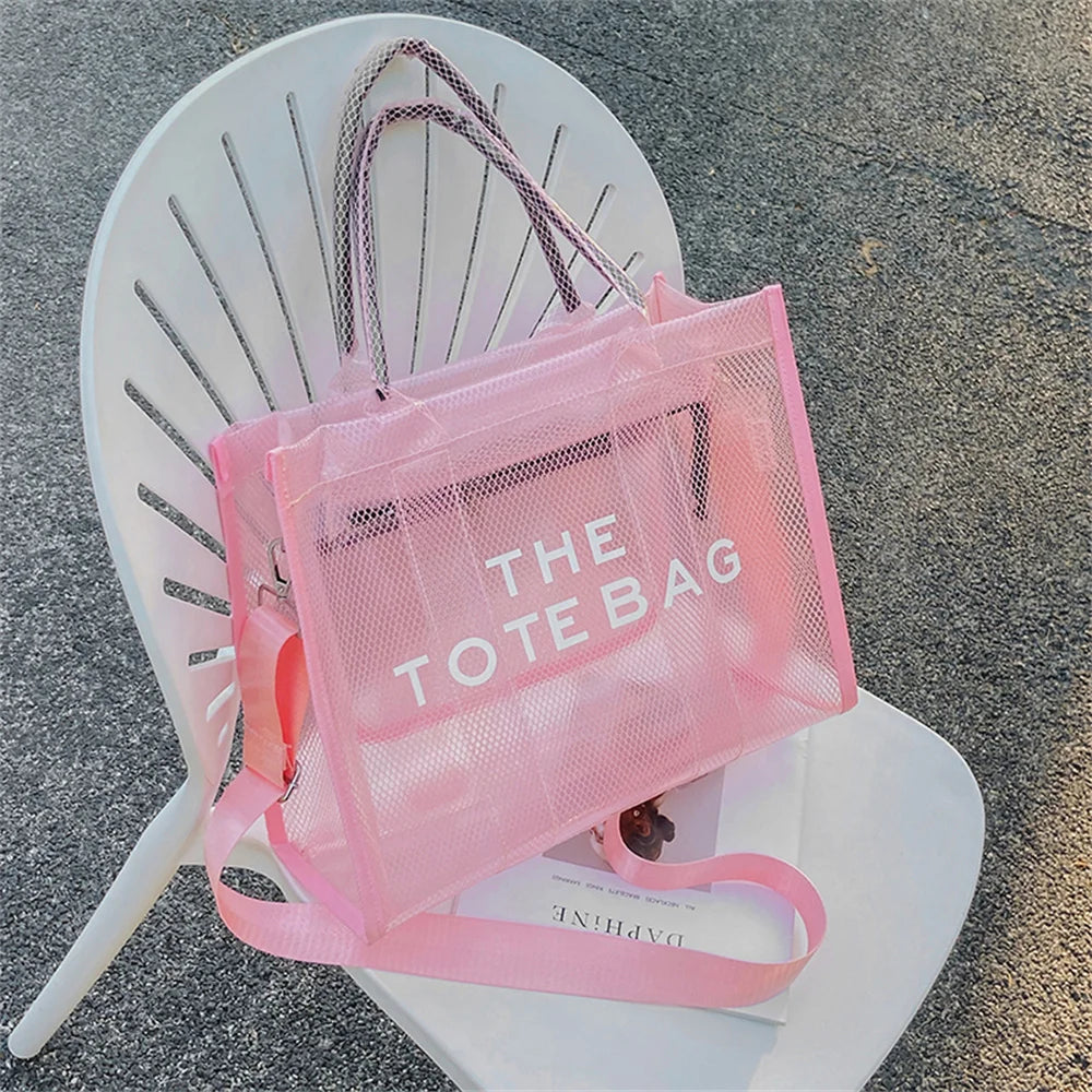 Women Large Tote Handbag Clear PVC Beach Bag Transparent Bag Luxury Designer Shoulder Crossbody Summer Beach Jelly Bags bolso mu