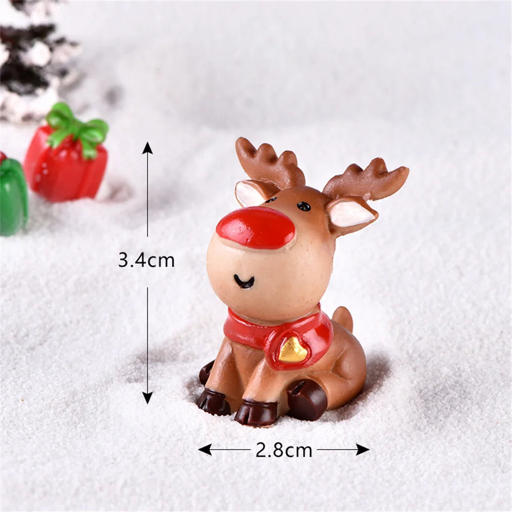 Christmas Mini Resin Figurines Miniatures Santa Claus Snowman Elk Ornament Micro Landscape Merry Xmas Ornament Decoration 2024