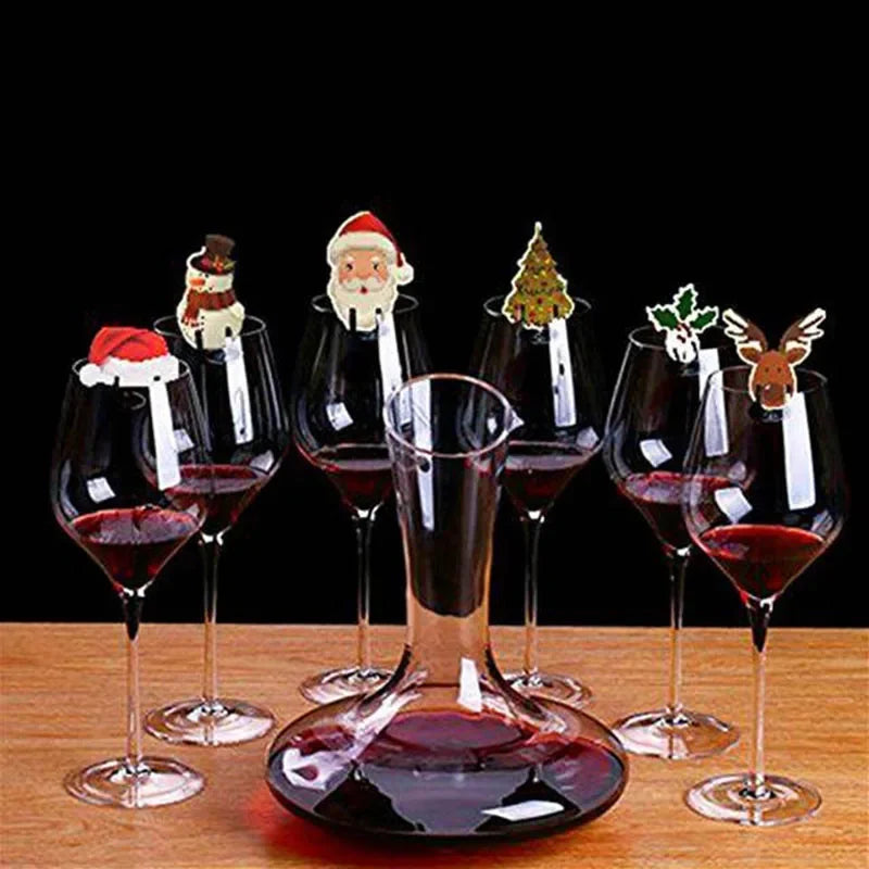 10pc/set Wine Cup Card Christmas Decor Santa Hat Glass Decor Xmas Tree Snowman Home Decoration Decor 2024 New Year Accessories