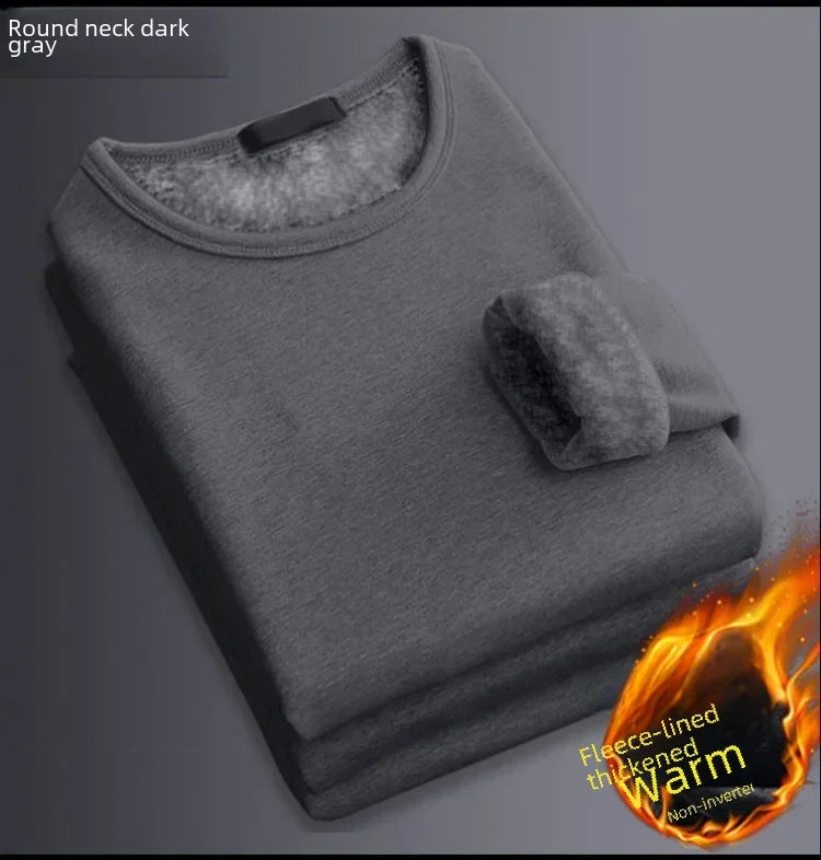 Men's Winter Thermal Underwear Tops Fleece-lined Thickened Warm Sweatshirt Solid Color O-neck V-neck Base Shirt Large Size 5XL