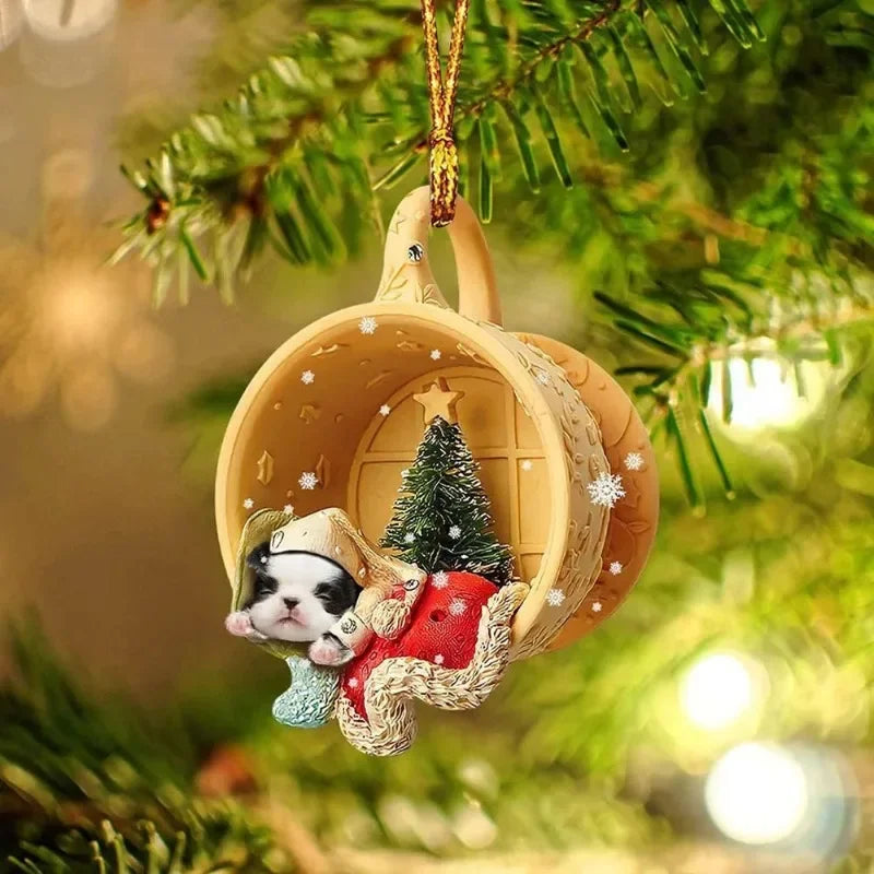 Cute Puppy Acrylic Christmas Pendant, Christmas Tree Ornaments Christmas Decorations for Home 2024 Gifts New Year Room Decor