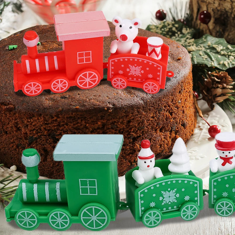 Merry Christmas Train Plastic Ornaments Christmas Cake Decoration for Home 2023 Xmas Kids Gift Navidad Party Happy New Year 2024