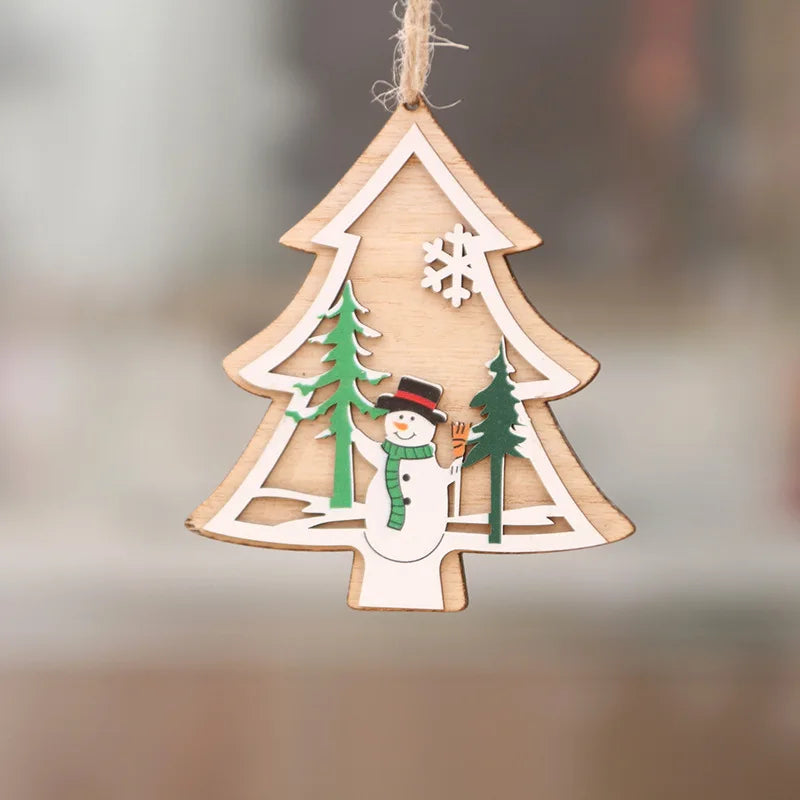 New Year 2022 Natural Wood Christmas Tree Ornament Xmas Hanging Pendants Star Xmas Tree Bell Christmas Decorations For Navidad