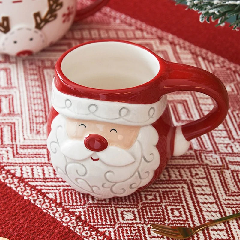 Nordic Christmas Ceramic Mug Santa Claus Cartoon Pattern Mousse Coffee Cup Home Breakfast Dessert Milk Mug for Kids Xmas Gift