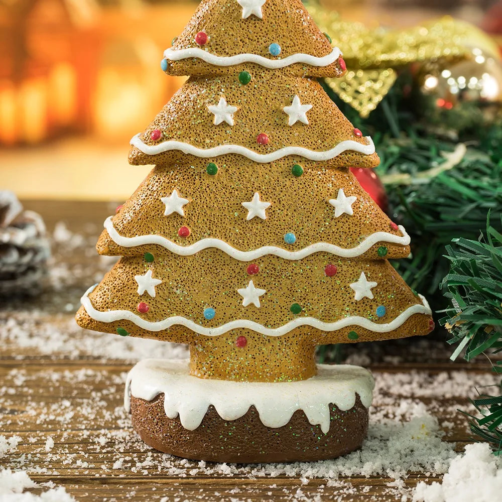 Vilead 15cm Resin Gingerbread Christmas Tree Figurines Holiday Decoration Accessories Xmas Gift Table Bookcase Room Decor Object