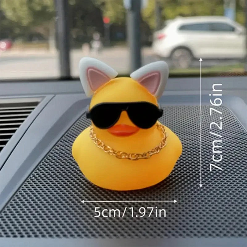 Car Duck Car Rubber Dashboard Decorations Ornament Yellow Duck with Mini Swim Ring Sun Cowboy Hat Necklace for Rubber Duck