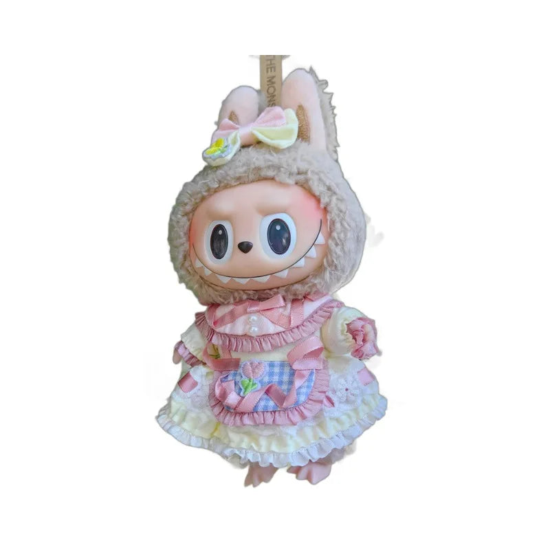 17cm Cute Mini Plush Doll's Clothes Outfit Accessories For Labubu Dolls Clothing Tulip Clothing Dress Bow Tie Hairpin YB22H