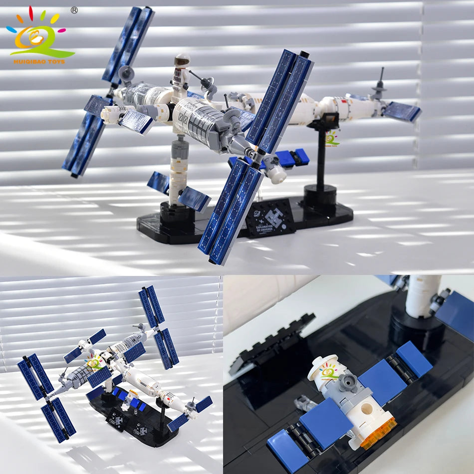 HUIQIBAO Aviation Spaceport Model Space Shuttle Rocket Launch Center Construction Building Blocks MOC Spaceship Kids Bricks Toy