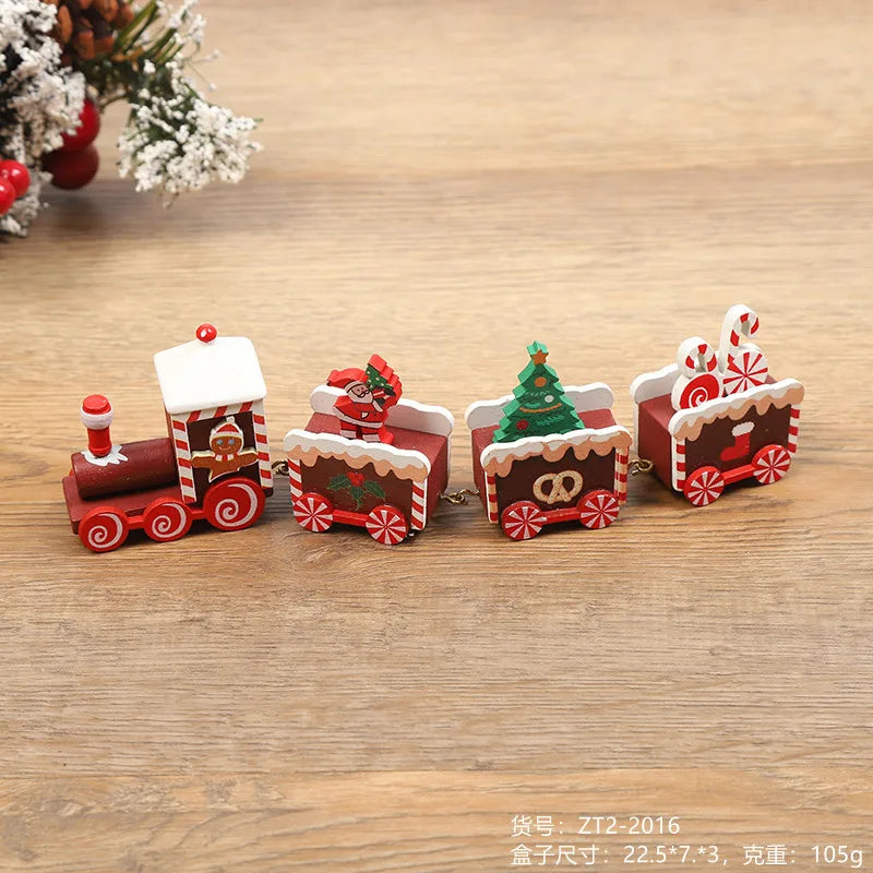 Christmas Decorations Wooden Four Section Small Train Festival Children's Gifts Toy Window Christmas Tree Ornaments Set Box