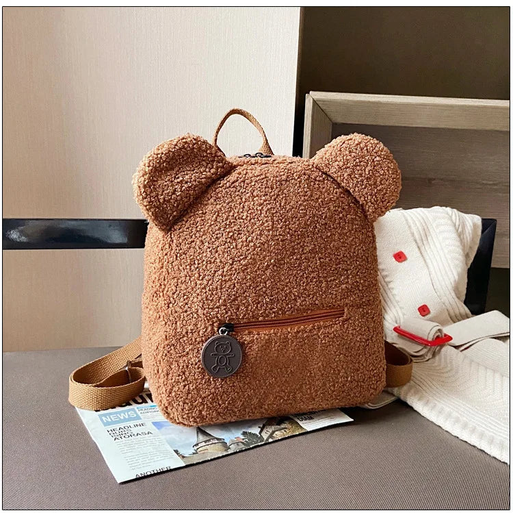 Personalised Womens Girls Cute Bear Pattern Backpack Gift Plush Toddler Backpack for girls Custom Name Small Casual Shoulder