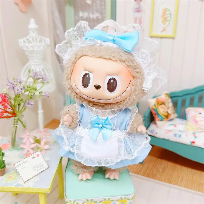 17cm Labubu Clothes Cute Mini Plush Doll's Outfit Accessories Suit Overalls Dress Hairpin for Labubu Dolls Fans Children Gift