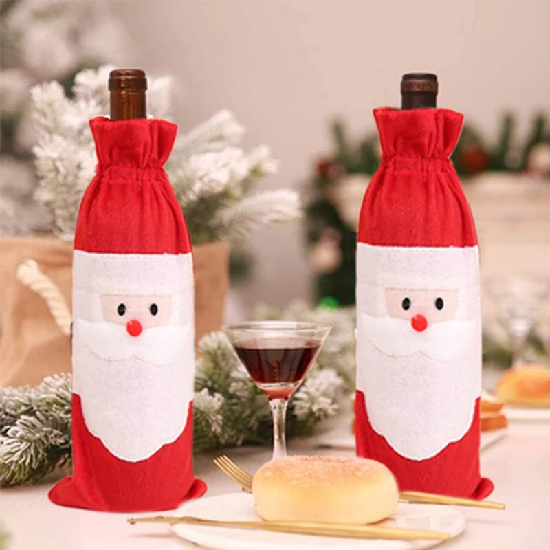 Creative Christmas Wine Bottle Set Golden Velvet Dress Wine Bottle Covers Sleeve Santa Snowman Xmas New Year Dinner Table Decor