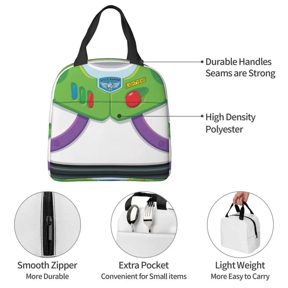 Custom Toy Story Buzz Ranger Suit Insulated Lunch Bag Reusable Thermal Cooler Bento Box For Women Food Container Tote Bags