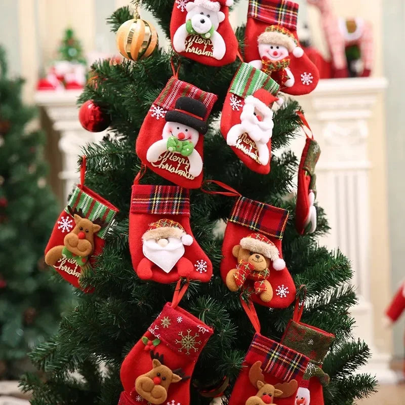 2pcs 2023 New Christmas Decoration Socks Cartoon Santa Claus Fawn Snowmen Socks Christmas Tree Hanging Ornaments Home Decoration