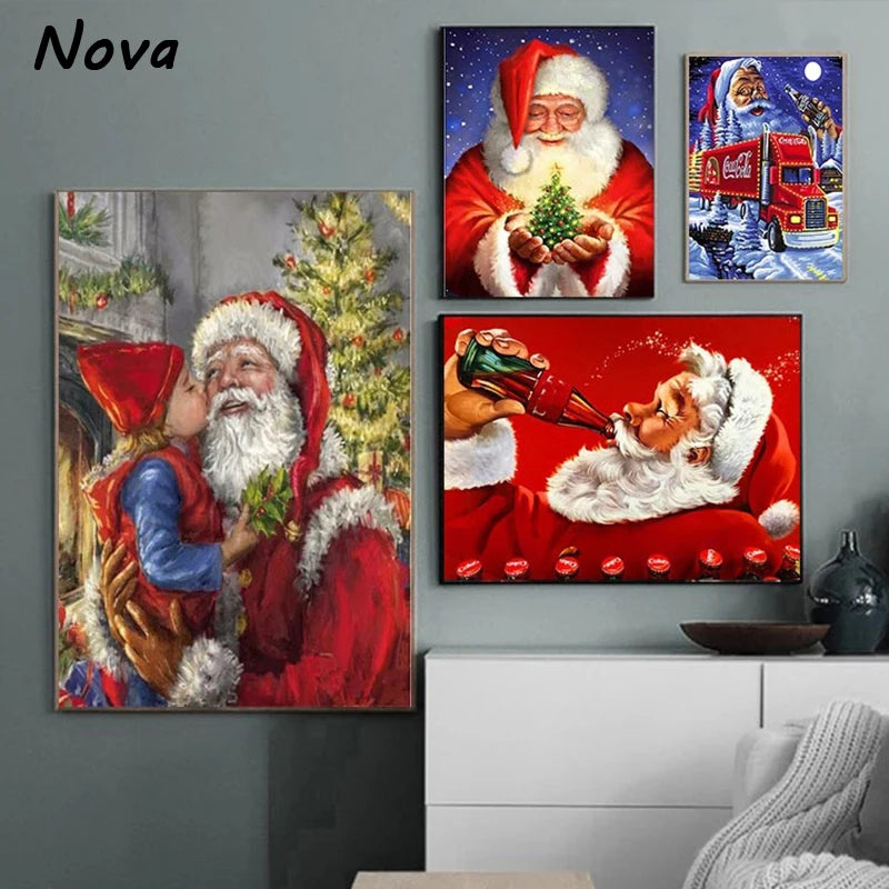 Christmas Canvas Poster Scenery Oil Painting and Prints Christmas Decoration Gift Wall Art Picture for Living Room Decor Cuadros