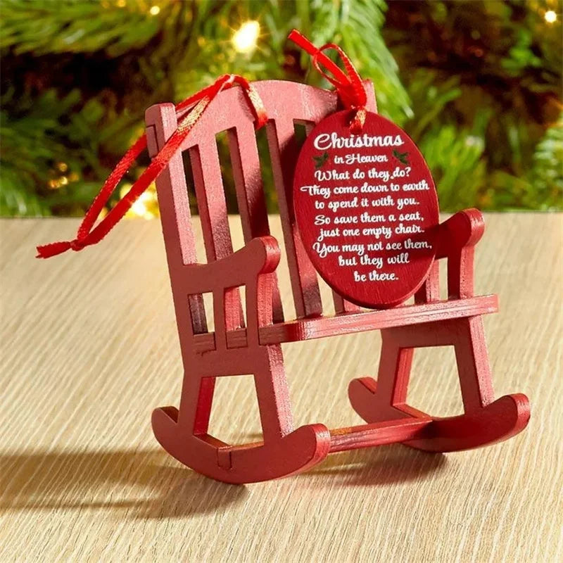 Christmas Tree Decorations In Heaven Memorial Ornament Mini Wooden Rocking Chair Christmas Craft Supplies New Year Decor KI