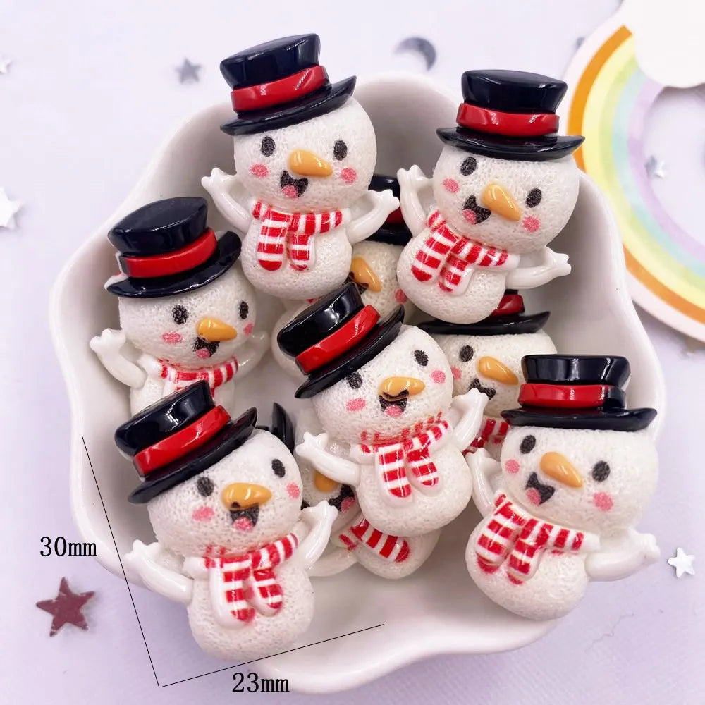 Resin Kawaii Colorful Santa Trees Elk Snowman Bells Flatback Stone Cartoon Christmas Figurine 10PCS Scrapbook DIY Decor Crafts