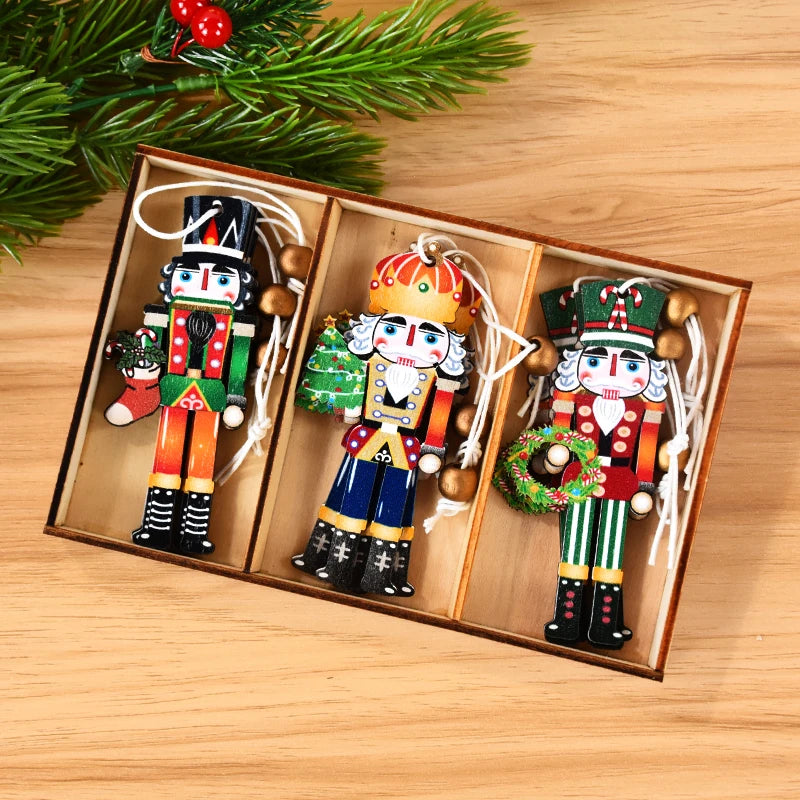 9pcs Christmas Nutcracker Soldier Wooden Pendant Xmas Tree Hanging Ornament 2024 Navidad Decoration for Home 2025 New Year Gifts