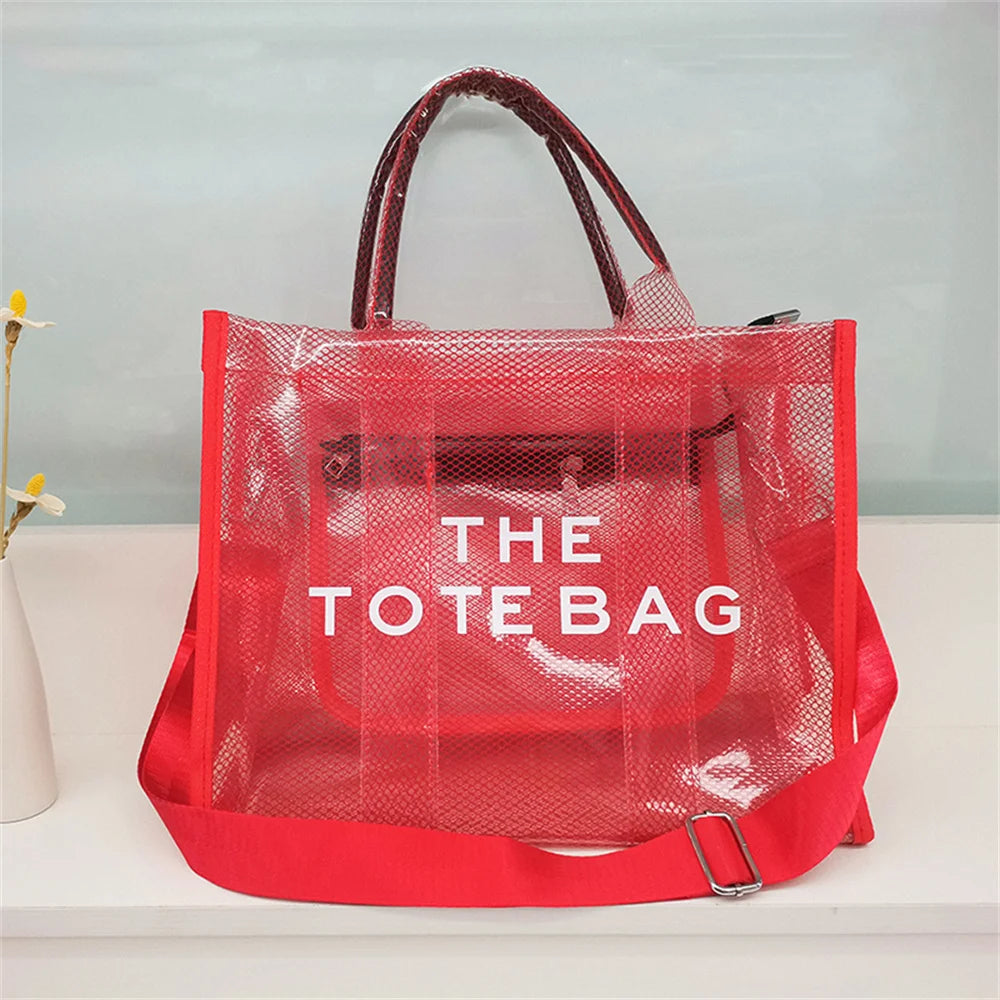 Women Large Tote Handbag Clear PVC Beach Bag Transparent Bag Luxury Designer Shoulder Crossbody Summer Beach Jelly Bags bolso mu