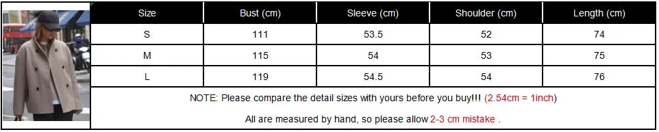 Retro Loose Casual Woolen Coats Women's Double Breasted Stand Collar Short Jacket Office Lady Autumn Winter 2024 Solid Outerwear