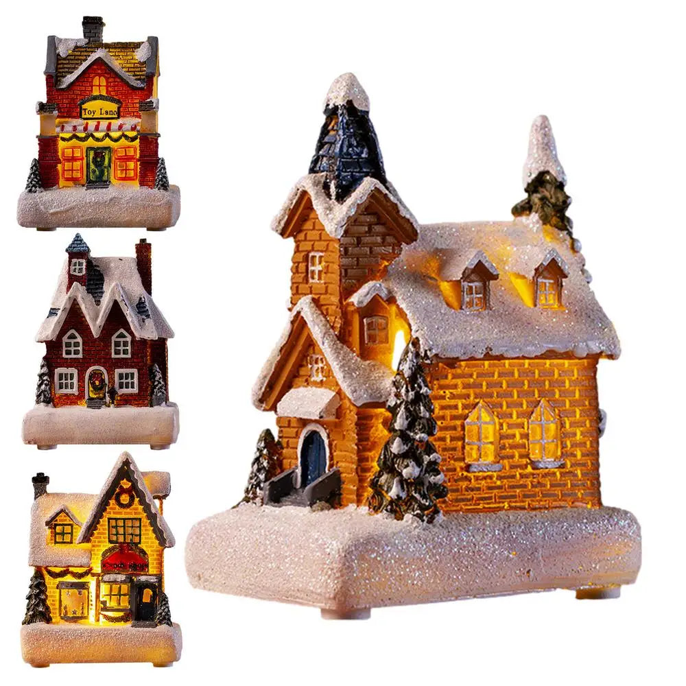 Glowing Christmas Cabin House with Led Lights Christmas Story Village Houses Festival Ornament Christmas Atmospheres Decor Props