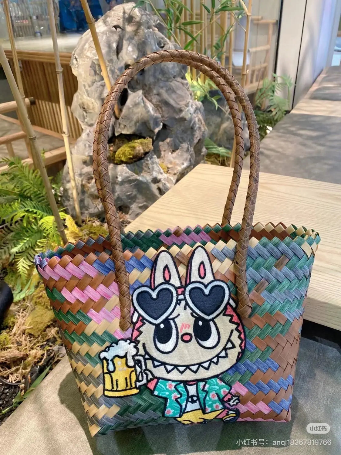 Cartoon Creativity Labubu Hand Woven Women's Shoulder Bag Handbag Cute High-Capacity Student Commuting Package Practical Gift