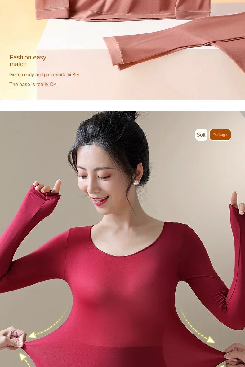 Women's Thermal Underwear Autumn Winter Bottoming Shirt Long-sleeved T-shirt Thin Thermal Top Second Women's Thermal Skin L-XL