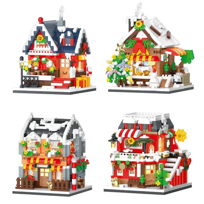 Christmas Snow House Mini Building Blocks Set Balody Coffe Candy Book Shop City View 3D Model Brick Boys Toys Children Xmas Gift