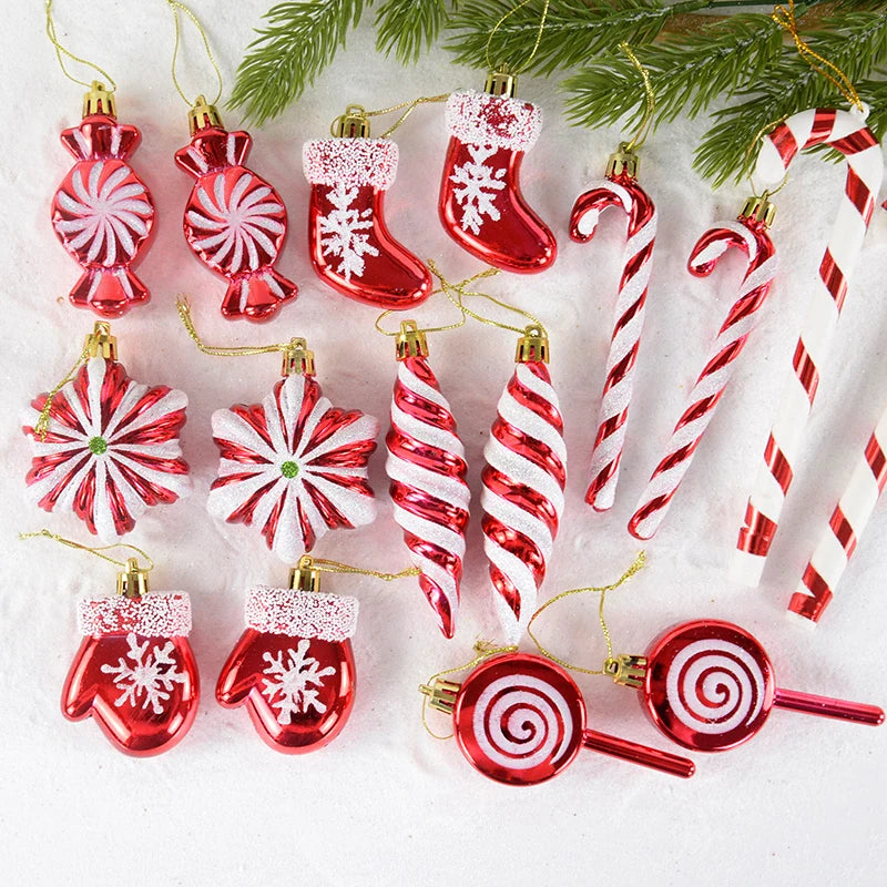 6Pcs Christmas Red Candy Crutch Lollipop Xmas Tree Hanging Pendant Ornaments 2024 New Year Gift Christmas Home Decoration 2023