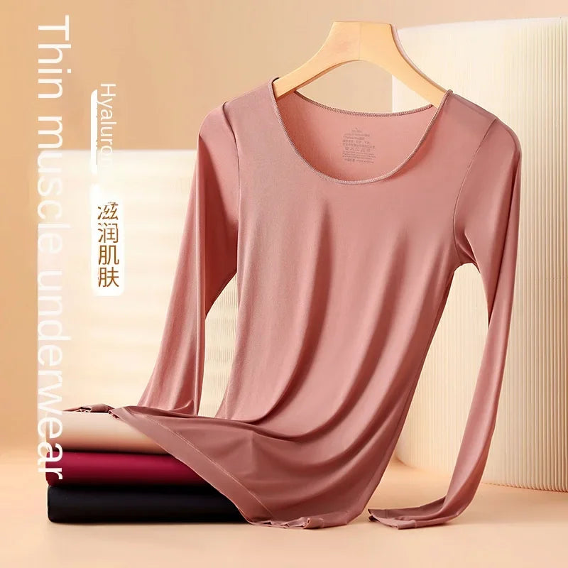 Women's Thermal Underwear Autumn Winter Bottoming Shirt Long-sleeved T-shirt Thin Thermal Top Second Women's Thermal Skin L-XL