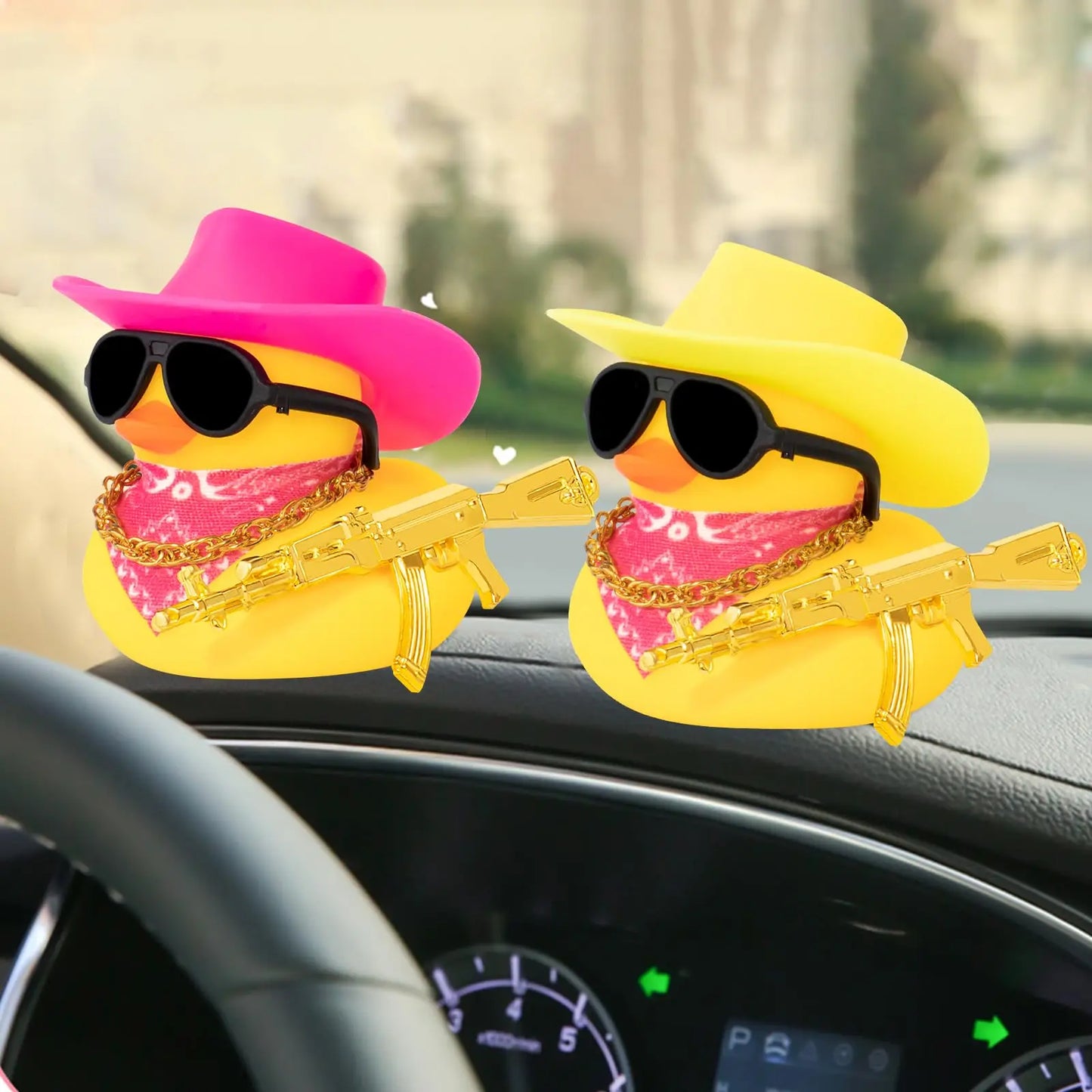 Rubber Duck Car Ornaments Duck Car Dashboard Decorations for Cool Car Accessories with Cowboy Hat Necklace and Sunglasses