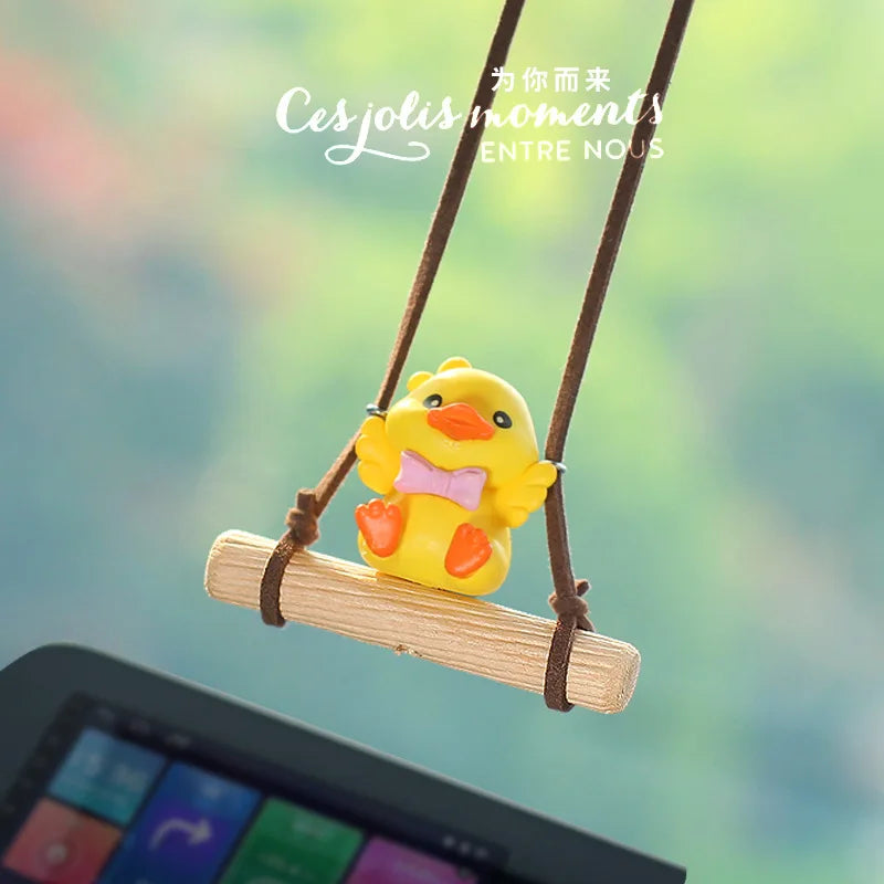 Anime Figure Swing Duck Model Decor Little Yellow Duck Auto Rearview Mirror Hanging Pendant Cute Car Ornaments Accessories Gifts