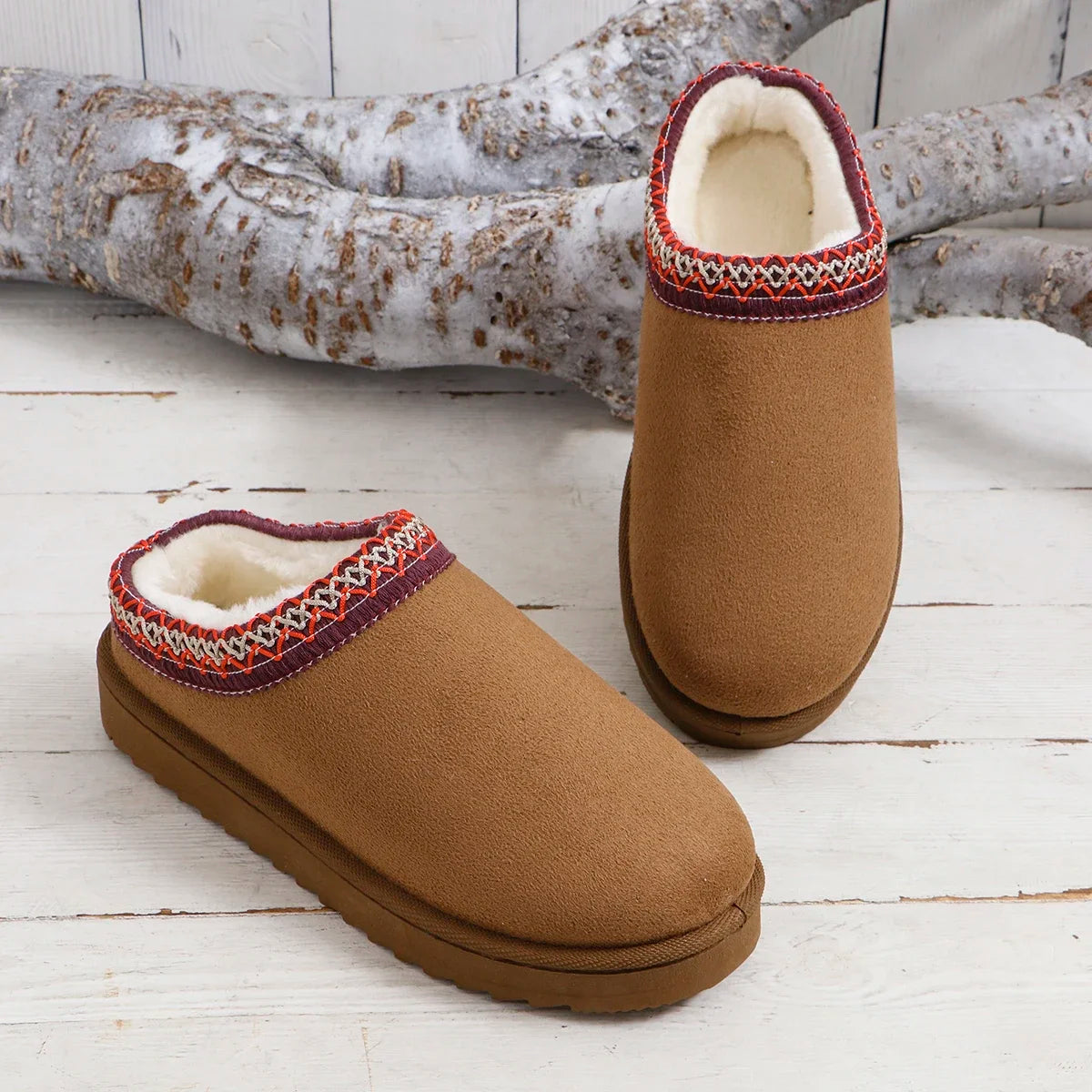 Snow Boots Women Winter New Cashmere Warm Thick Soles Without Heel-covered Hair Half Slipper Cotton Shoes Cashmere Warm Boots