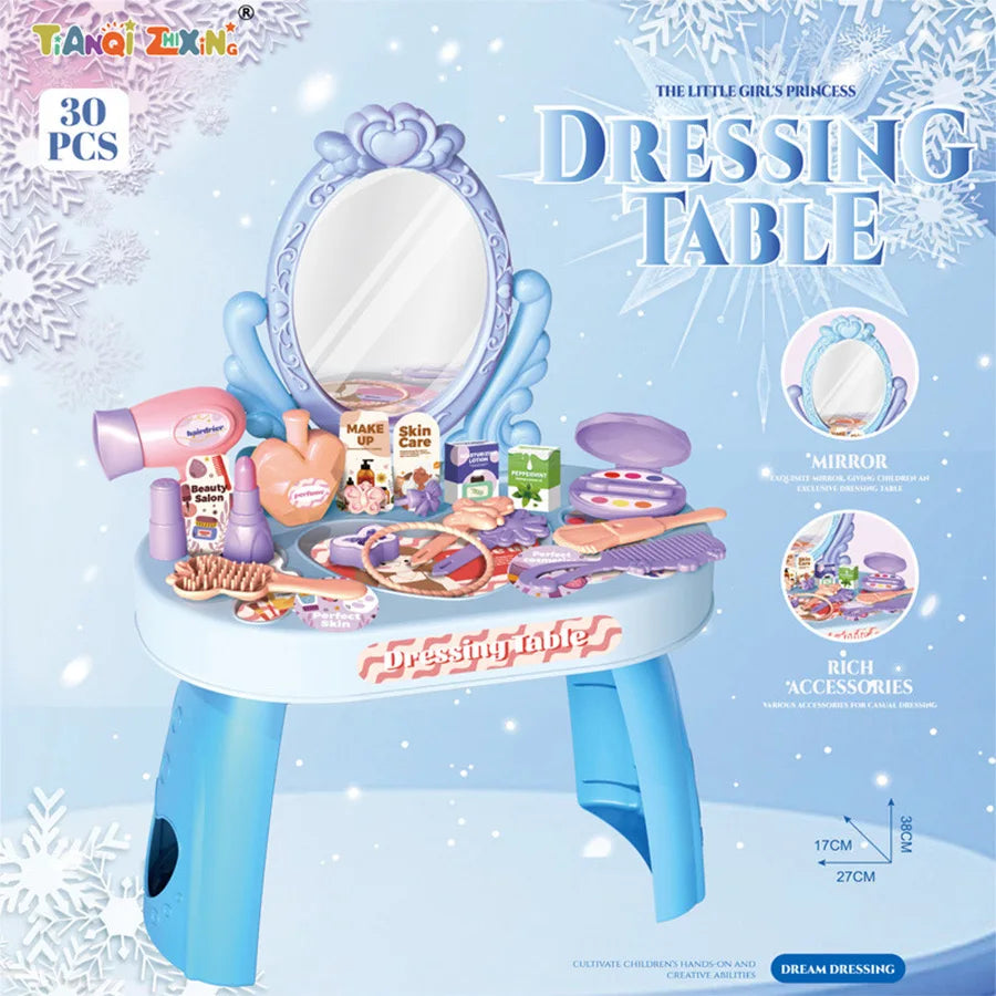 Dressing Table Role Play Set Toy Kids Girls Pink Vanity Mirror Make Up Desk Beauty Sets Toy Play for Pre-Kindergarten Children