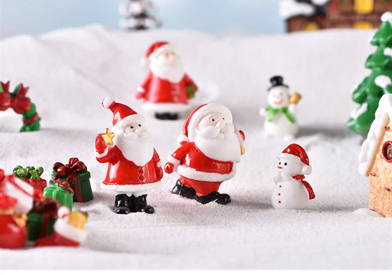 New Christmas Gift Figurines Miniature Santa Claus Snowman Micro Landscape Ornaments For Home Decorations Kawaii Desk Decor Room