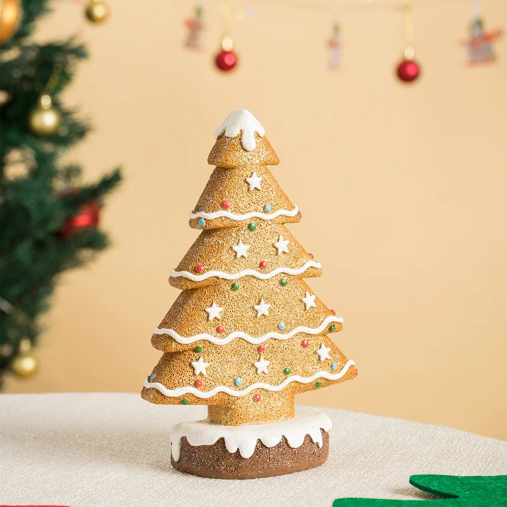 Vilead 15cm Resin Gingerbread Christmas Tree Figurines Holiday Decoration Accessories Xmas Gift Table Bookcase Room Decor Object