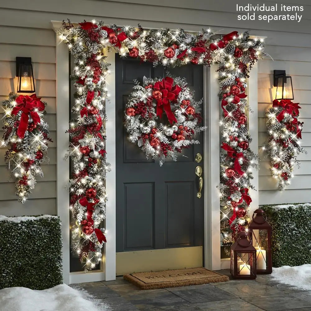 Christmas Wreath Rattan Set Christmas Decoration 2025 Red Bow Wreath For Front Door Xmas Decor Flower Garland Outdoor Home Decor