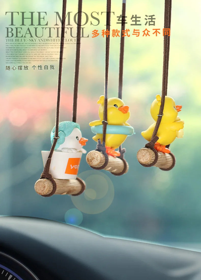 Anime Figure Swing Duck Model Decor Little Yellow Duck Auto Rearview Mirror Hanging Pendant Cute Car Ornaments Accessories Gifts