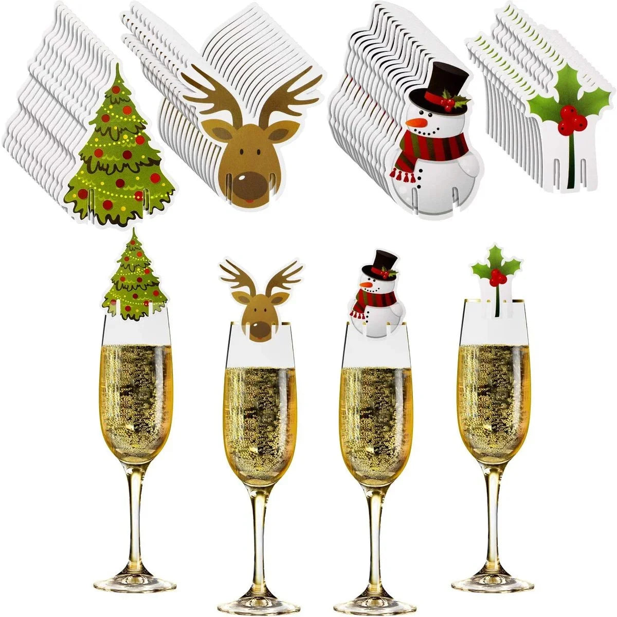 10pc/set Wine Cup Card Christmas Decor Santa Hat Glass Decor Xmas Tree Snowman Home Decoration Decor 2024 New Year Accessories