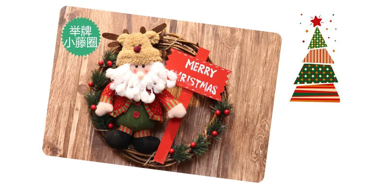 Elk Snowman Rattan Circle Christmas Flower Wreath Shopping Mall Window Christmas Tree Christmas Decorations Children's Doll