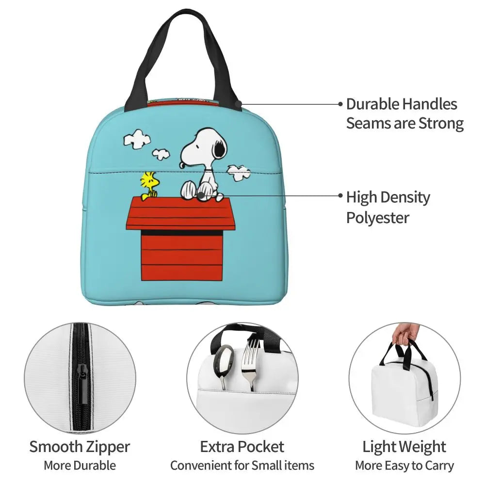 Custom Funny Cartoon Snoopy Lunch Box Waterproof Thermal Cooler Food Insulated Lunch Bag Kids For Kids Portable Picnic Tote Bags