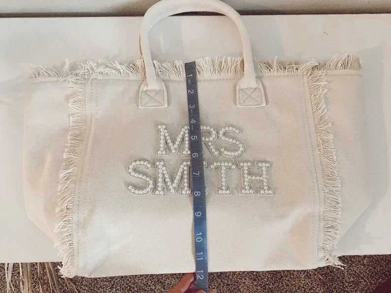 Summer Tote Bag for Bride | Bridesmaid Tote | Gift for Bride |Honeymoon Bag | Honeymoon Tote with Last Name | Personalized Bride